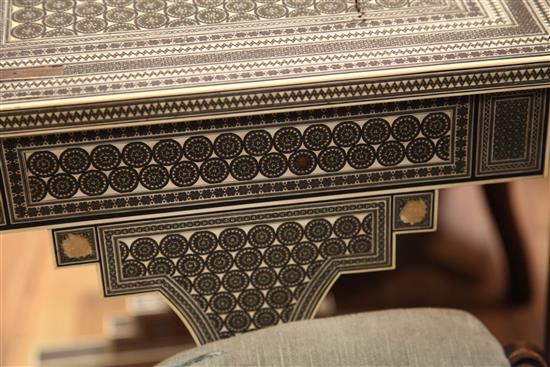 A 19th century Anglo-Indian ivory, sadeli and sandalwood work table, W.2ft.